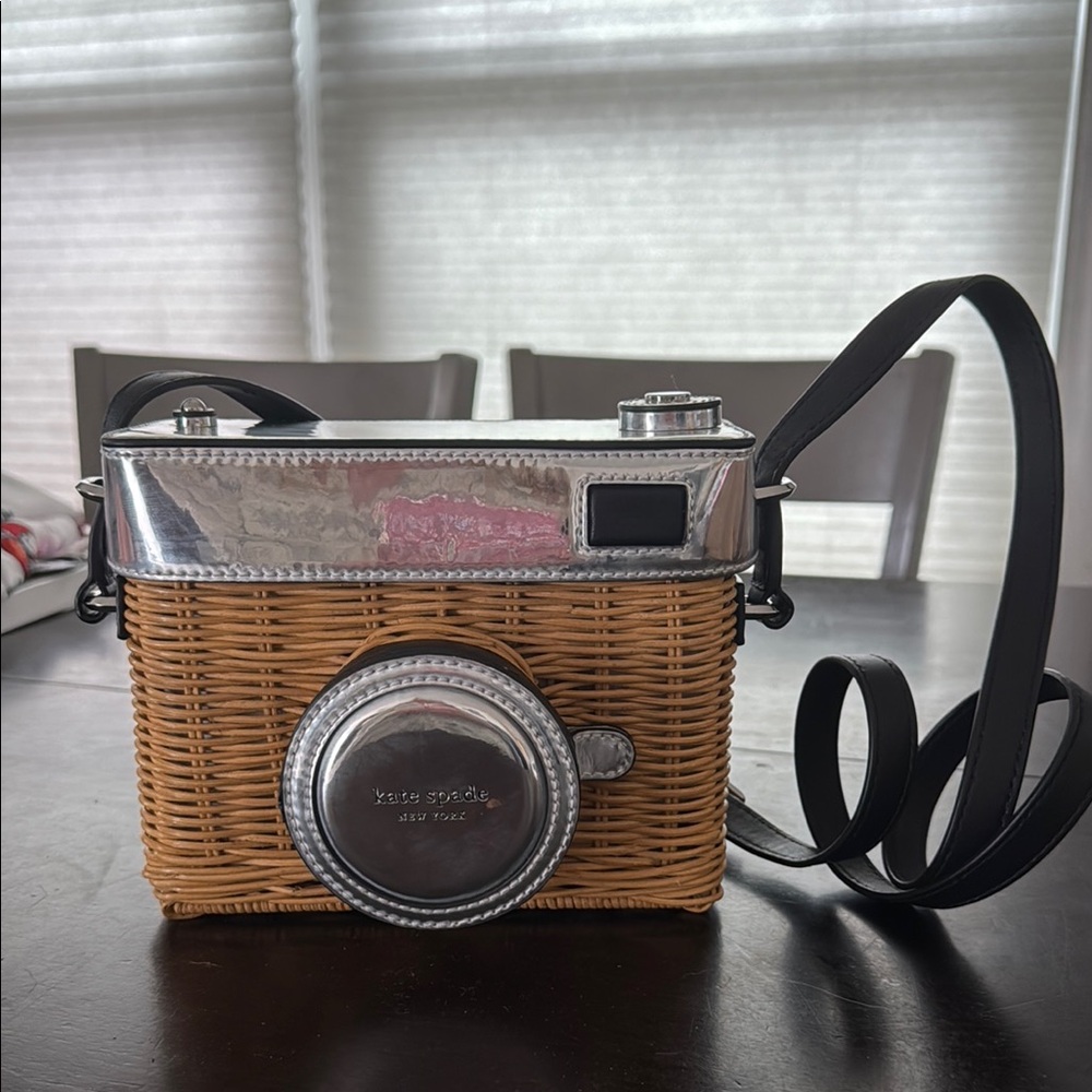 Kate Spade Silver and Tan Camera Crossbody Bag
